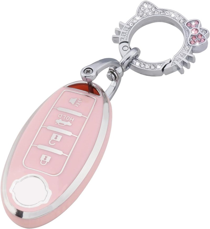 Pangpai Pink Key Fob Cover for Nissan, Soft TPU Key Protection with Keychain Fit for Altima Rogue Sentra Pathfinder Frontier Maxima Titan Murano Kicks Juke Versa Armada GTR 370Z Leaf - Image 1
