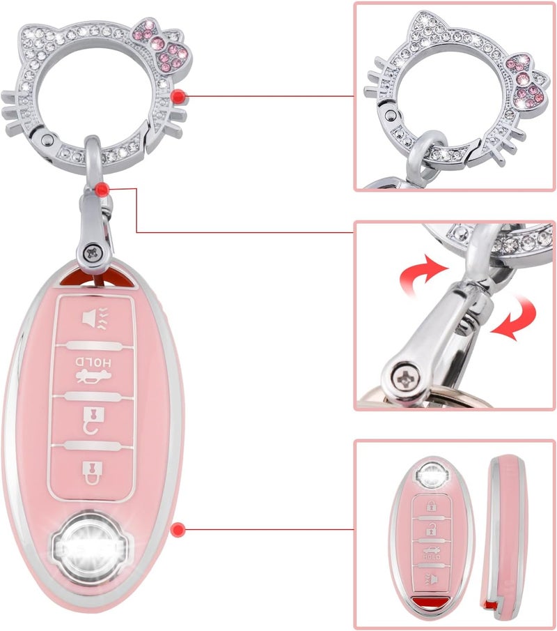 Pangpai Pink Key Fob Cover for Nissan, Soft TPU Key Protection with Keychain Fit for Altima Rogue Sentra Pathfinder Frontier Maxima Titan Murano Kicks Juke Versa Armada GTR 370Z Leaf - Image 4