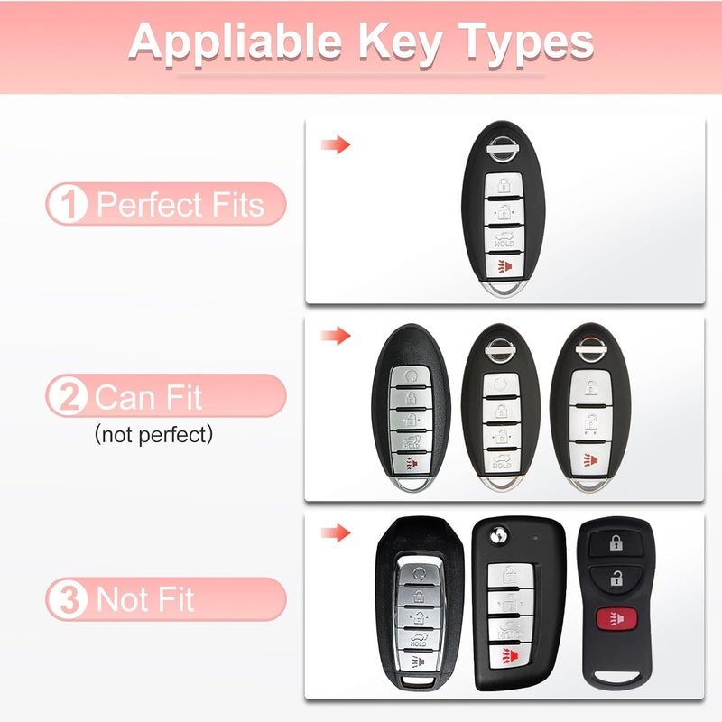 Pangpai Pink Key Fob Cover for Nissan, Soft TPU Key Protection with Keychain Fit for Altima Rogue Sentra Pathfinder Frontier Maxima Titan Murano Kicks Juke Versa Armada GTR 370Z Leaf - Image 2
