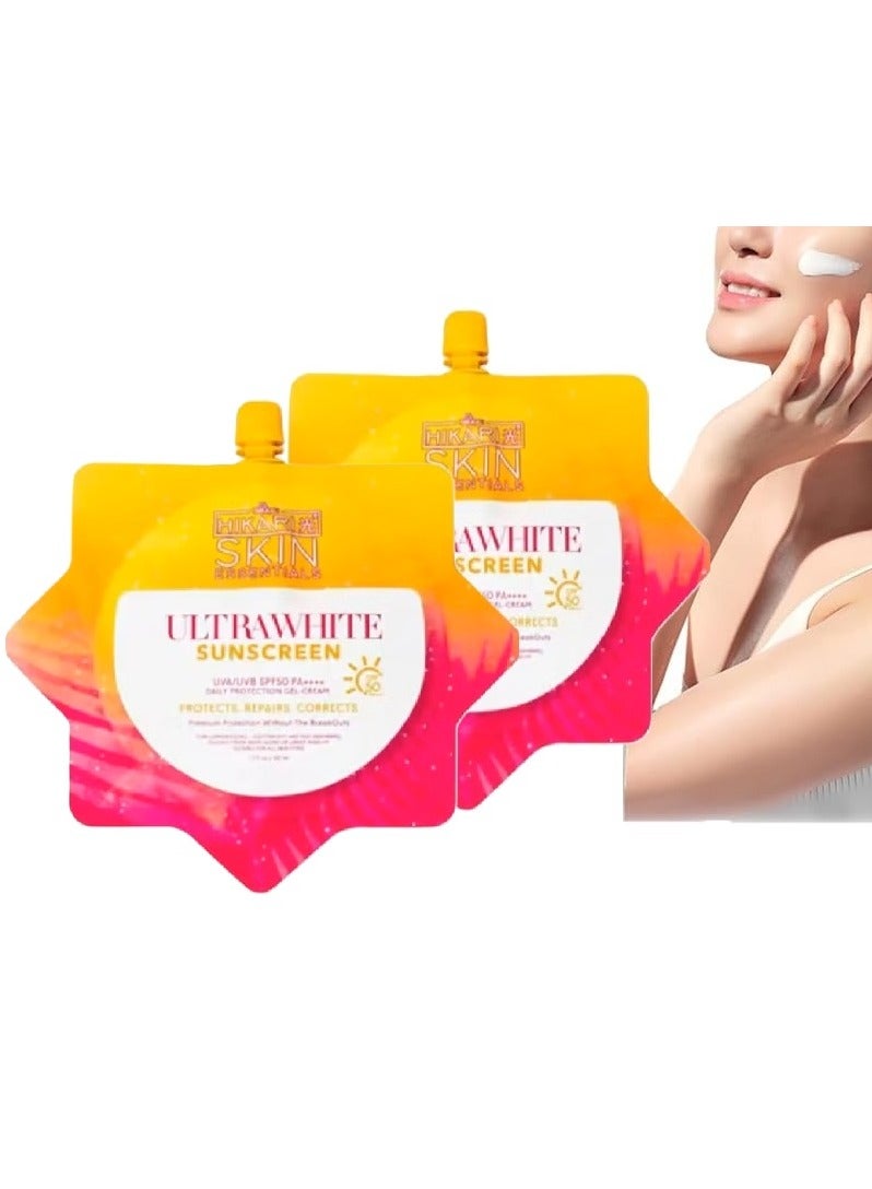 Hikari 2 PCS Hikari Skin Essentials Ultra White Sunscreen, Whitening Sunscreen, Ultrawhite Sunscreen, Ultra-Lightweight Airy-Fit Sun-screen SPF50, Lightweight Moisturizing Gel Fast Absorbing, Water-Resistant50ml - Image 1