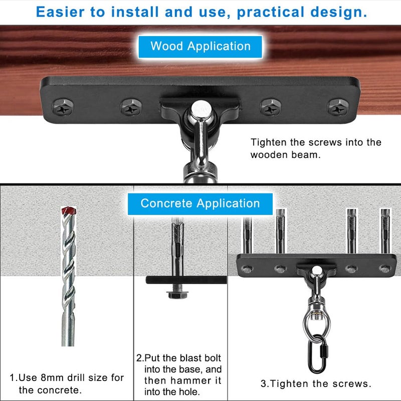 Dolibest Heavy Duty Swing Hanger, Swing Set Accessorie with Carabiner for Indoor Outdoor Playground, Porch Swing Hanging Kit for Wooden and Concrete Set with 4 Wood Screws and 4 Expansion Bolts, 900LB - Image 5