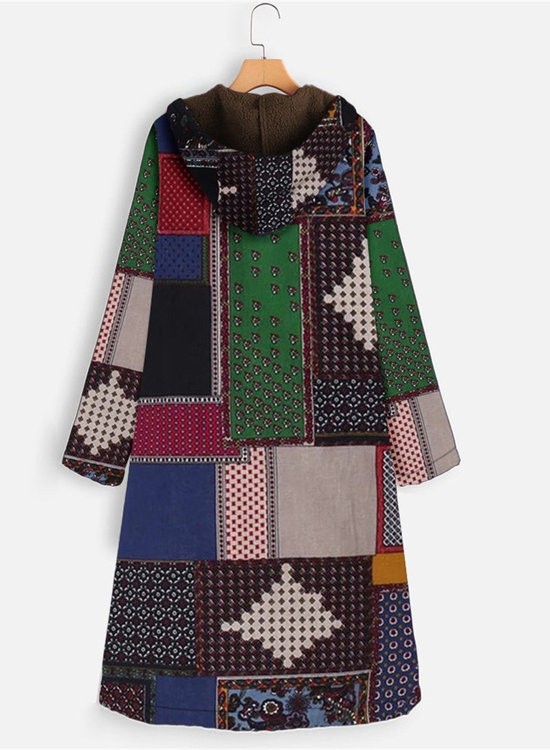 Loquat Autumn And Winter Thick Printed Women's Hooded Slim-Fit Long Warm Coat Green  - Image 2