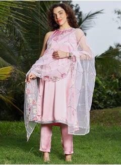 قصة Women's Powder Pink Blush Bloom Kurta Set  - Image 1
