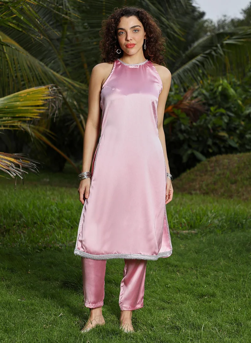  قصة Women's Powder Pink Blush Bloom Kurta Set