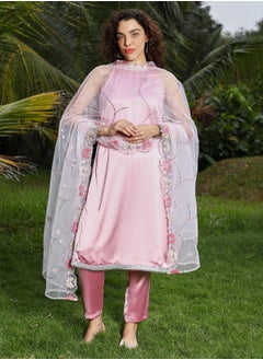  قصة Women's Powder Pink Blush Bloom Kurta Set  - Image 2