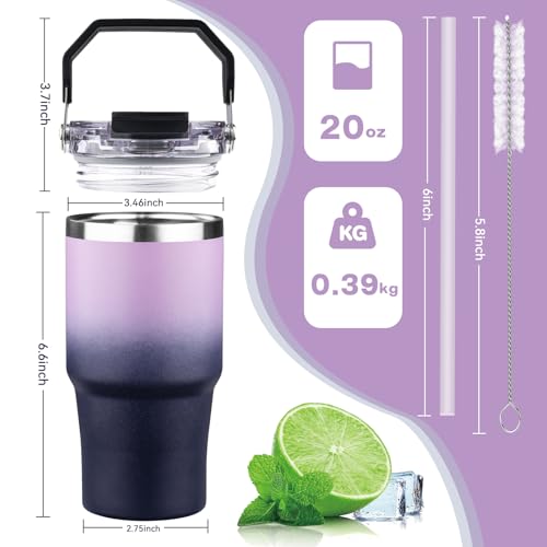FLIFQI 20oz Tumbler with Handle and Flip Straw Lid Double Wall Insulated Travel Coffee Mug Stainless Steel Vacuum Coffee Tumbler Cup for Hot and Cold Drinks Leak-proof&BPA-free（20oz,Light purple Navy blue） - Image 2