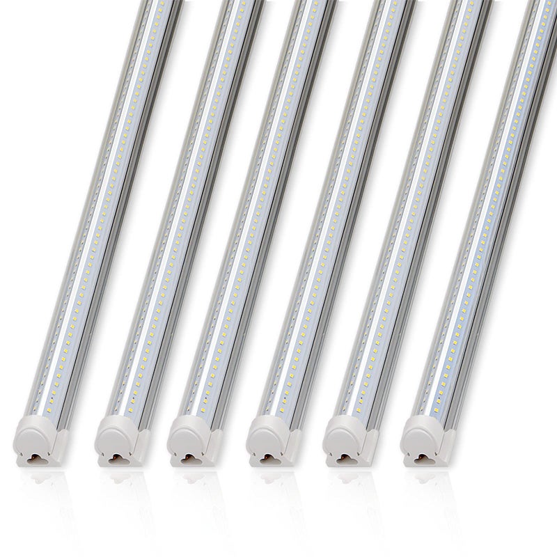 Barrina 8FT LED Shop Lights Fixture, T8 72W 10000lm 5000K, Daylight White, Clear Cover, V Shape,Tube Light, Hight Output, Bulbs for Garage, Warehouse, Plug and Play, 6 Packs - Image 1