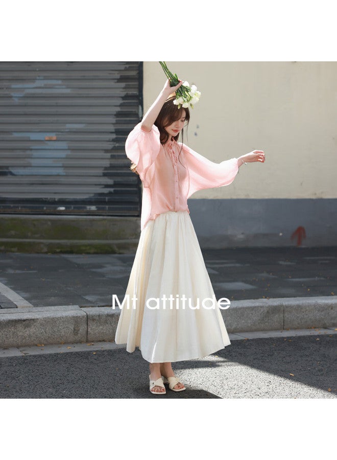 Mt [candied Yangmei] Summer Elegant Small V-neck Korean Style Ruffle Mid-sleeve Blouse - Image 2