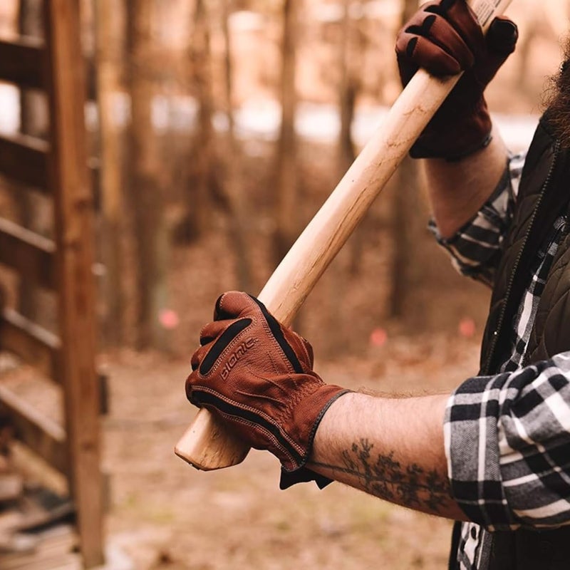 Bionic Men's Tough Pro with Natural Fit Premium Leather Work Gloves (Large), Brown - Image 5