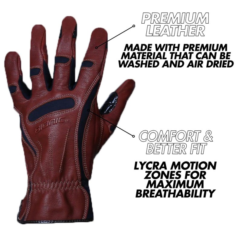 Bionic Men's Tough Pro with Natural Fit Premium Leather Work Gloves (Large), Brown - Image 2