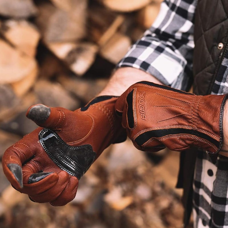 Bionic Men's Tough Pro with Natural Fit Premium Leather Work Gloves (Large), Brown - Image 4