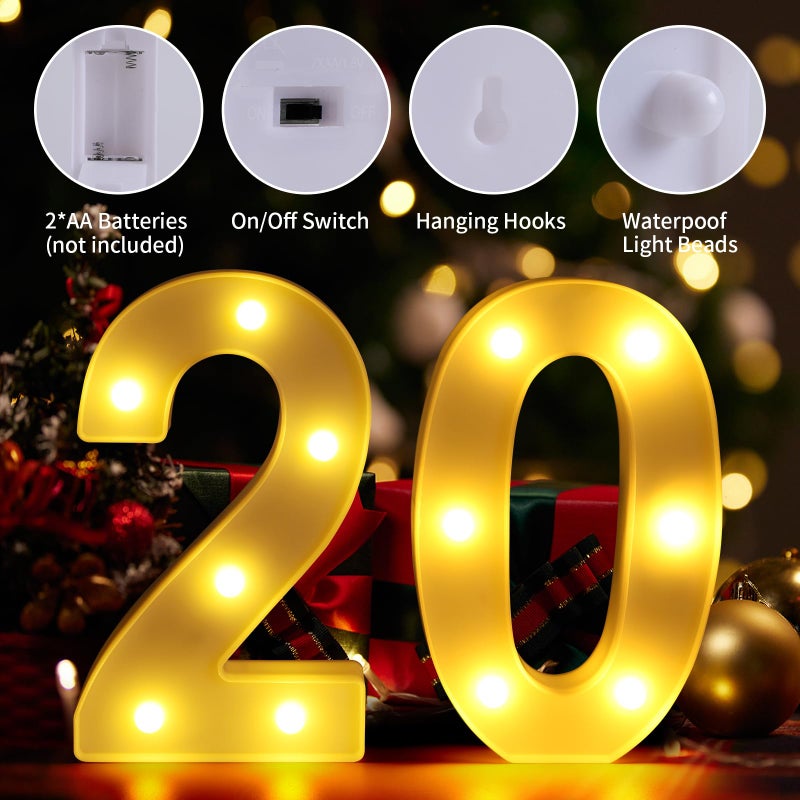 Funsky 20th Birthday Decorations for Women Men,Happy 20 Year Old Birthday Decorations for Centerpieces Table,20 Light Up Numbers Sign Led for Party Backdrop Wall Decor for Wedding Anniversary Home - Image 3