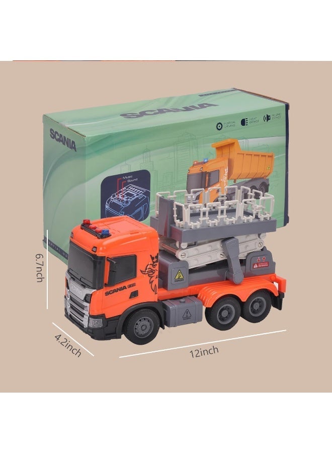 The Toys Home Licensed Scania Fire Rescue Lift Truck Toy, 12 Inch Friction Powered Push and Go Vehicle with Elevating Platform, Lights and Sound, Orange, Ages 3+ - Image 2