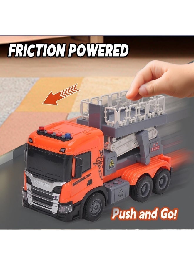 The Toys Home Licensed Scania Fire Rescue Lift Truck Toy, 12 Inch Friction Powered Push and Go Vehicle with Elevating Platform, Lights and Sound, Orange, Ages 3+ - Image 3