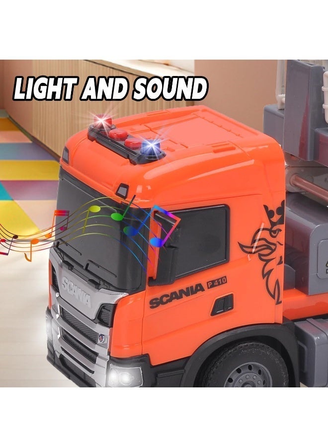 The Toys Home Licensed Scania Fire Rescue Lift Truck Toy, 12 Inch Friction Powered Push and Go Vehicle with Elevating Platform, Lights and Sound, Orange, Ages 3+ - Image 5
