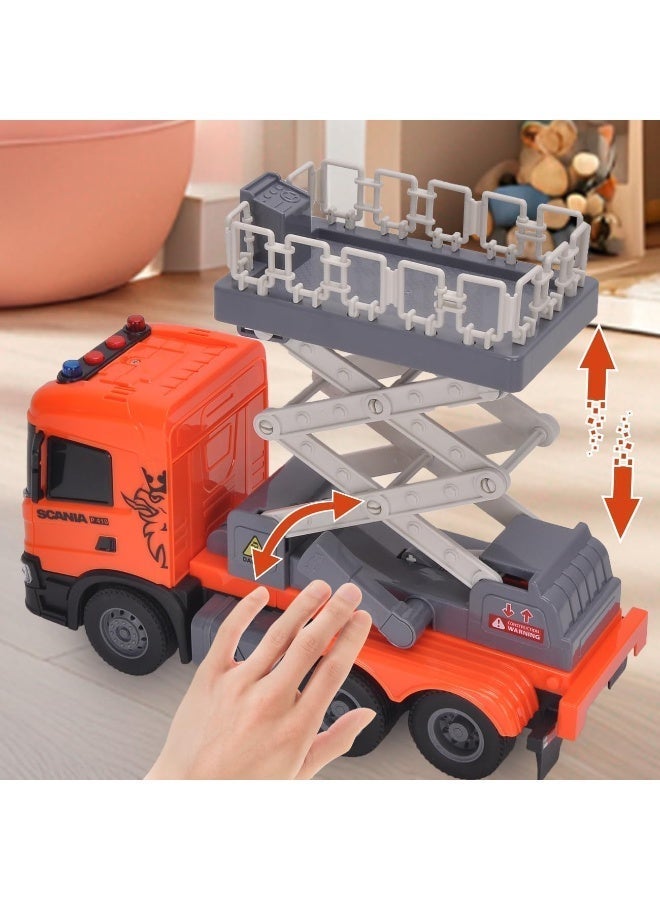The Toys Home Licensed Scania Fire Rescue Lift Truck Toy, 12 Inch Friction Powered Push and Go Vehicle with Elevating Platform, Lights and Sound, Orange, Ages 3+ - Image 4
