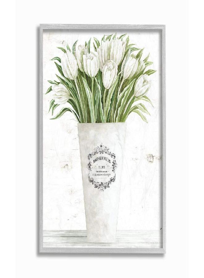 Stupell Industries Stupell Industries, Designed by Cindy Jacobs White Tulip Bouquet in Parisian Vase Floral Arrangement, 11 x 14, Gray Framed  - Image 3