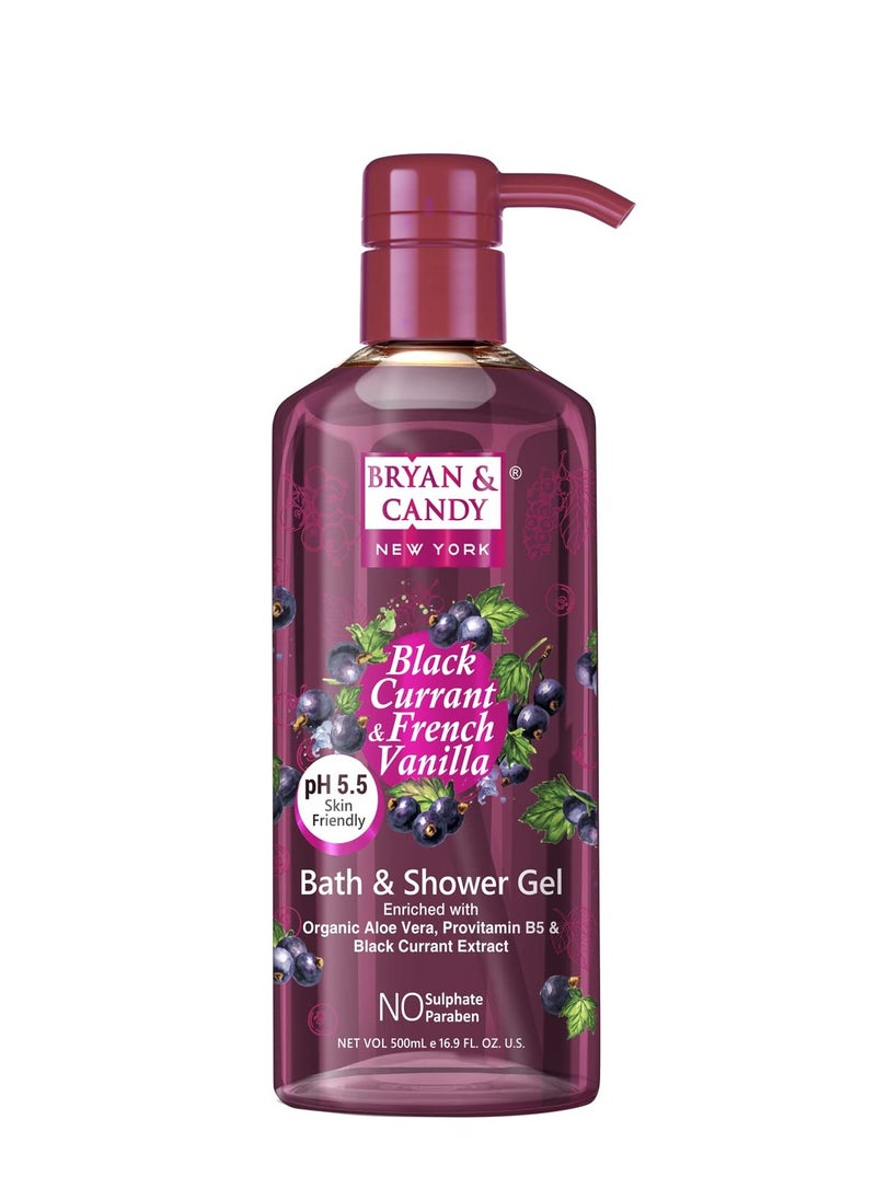 BRYAN & CANDY Bryan And Candy Black Currant And French Vanilla Bath And Shower Gel Enriched with Organic Aloe Vera Pro Vitamin B5 Black Currant Extract Skin Friendly pH 5.5 All Skin Types 500Ml Pack of 1  - Image 1