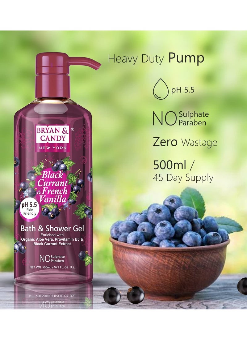 BRYAN & CANDY Bryan And Candy Black Currant And French Vanilla Bath And Shower Gel Enriched with Organic Aloe Vera Pro Vitamin B5 Black Currant Extract Skin Friendly pH 5.5 All Skin Types 500Ml Pack of 1  - Image 3