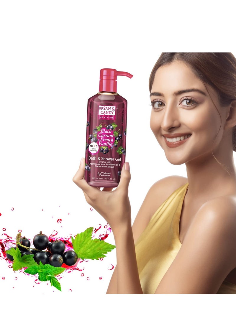 BRYAN & CANDY Bryan And Candy Black Currant And French Vanilla Bath And Shower Gel Enriched with Organic Aloe Vera Pro Vitamin B5 Black Currant Extract Skin Friendly pH 5.5 All Skin Types 500Ml Pack of 1  - Image 2
