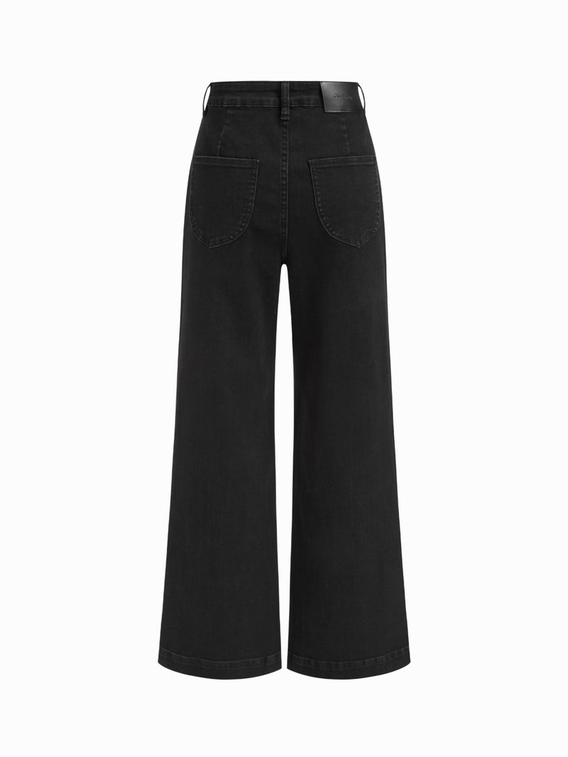 CIDER Womens Wide Leg Jeans High Waisted Stretchy Denim Flared Pants with Pockets: Black, M - Image 5