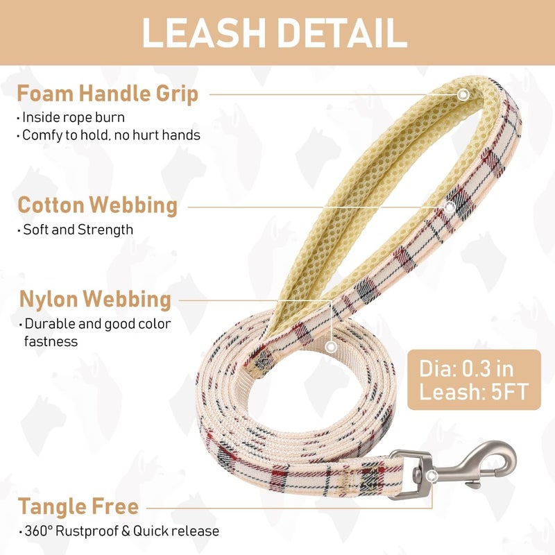 GAMUDA Small Dog Harness Collar and Leash Set, Step in No Chock No Pull Soft Mesh Adjustable Dog Vest Harnesses Plaid Reflective for Dogs Puppy Cats Kitten Rabbit (Beige, S) - Image 5