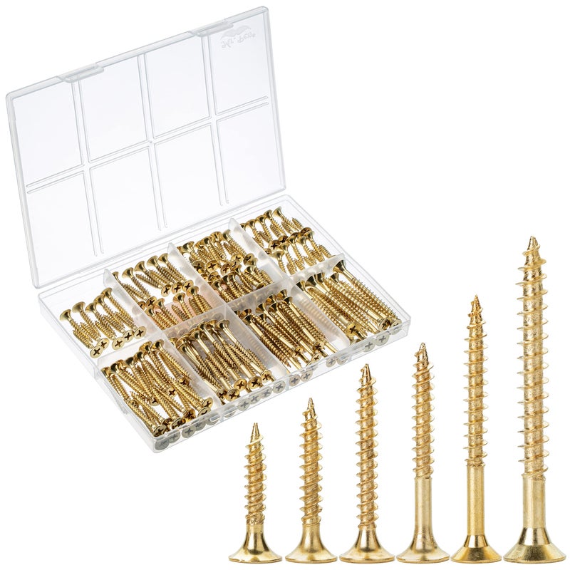 Mr. Pen Mr Pen Wood Screws Assortment Kit 152 pcs Gold Phillips Flat Head 6 Sizes 2 112 114 1 34 12 Durable Assorted Wood Screws for Woodworking Household Storage Box Included - Image 2