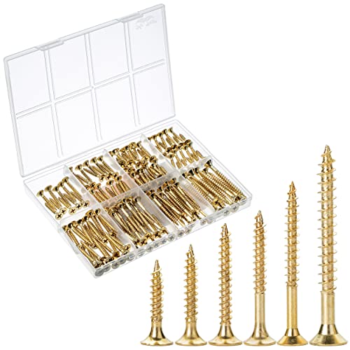 Mr. Pen Mr Pen Wood Screws Assortment Kit 152 pcs Gold Phillips Flat Head 6 Sizes 2 112 114 1 34 12 Durable Assorted Wood Screws for Woodworking Household Storage Box Included - Image 1