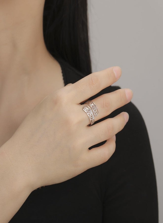 TEAMER Adjustable Lotus Flower Ring Stainless Steel Elegant Filigree Flower Ring Bohemian Yoga Jewelry Band Ring For Women (Lotus - Silver) - Image 2