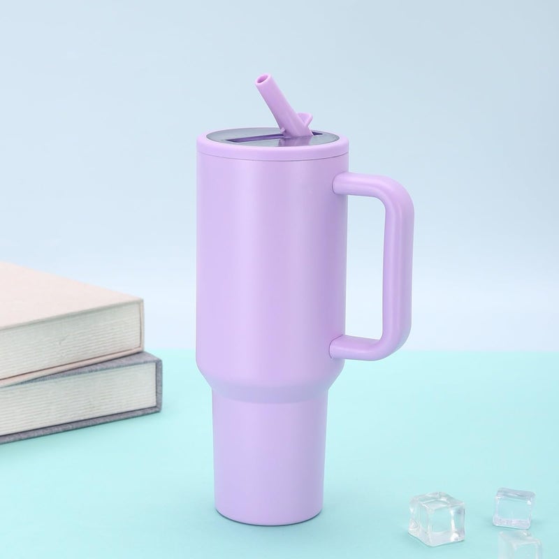 JUGTE JUGTE 1200 ML Tumbler Hot and Cold with Handle and Lid and Straw Double Insulated Cup 100 Leak Proof Mug Cupholder for Gym Travelling Purple  - Image 1