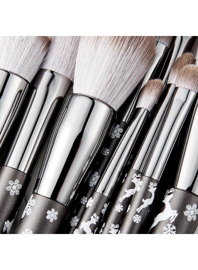 ENZO KEN Carcoal Grey Natural Goat Hair Makeup Brush Set by , Extra Soft Real Hair Eyeshadow Brushes Set, Large Angled Round Flat Top Face Blending Brushes Kit - Snowflake Christmas Reindeer Gift Set - Image 4