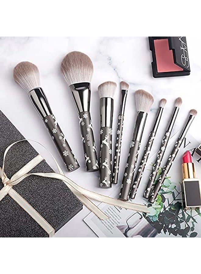 ENZO KEN Carcoal Grey Natural Goat Hair Makeup Brush Set by , Extra Soft Real Hair Eyeshadow Brushes Set, Large Angled Round Flat Top Face Blending Brushes Kit - Snowflake Christmas Reindeer Gift Set - Image 2