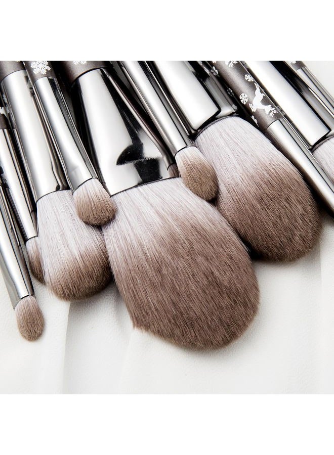 ENZO KEN Carcoal Grey Natural Goat Hair Makeup Brush Set by , Extra Soft Real Hair Eyeshadow Brushes Set, Large Angled Round Flat Top Face Blending Brushes Kit - Snowflake Christmas Reindeer Gift Set - Image 3