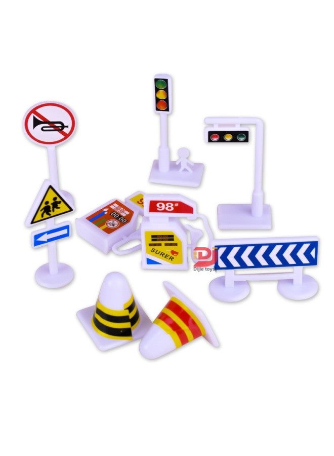 Children's Toys Plastic Traffic Street Light Fire Road Signal Road Barrier Road Sign Oil Tank Simulation Model Wholesale-Color:Random 6-piece Set  - Image 1