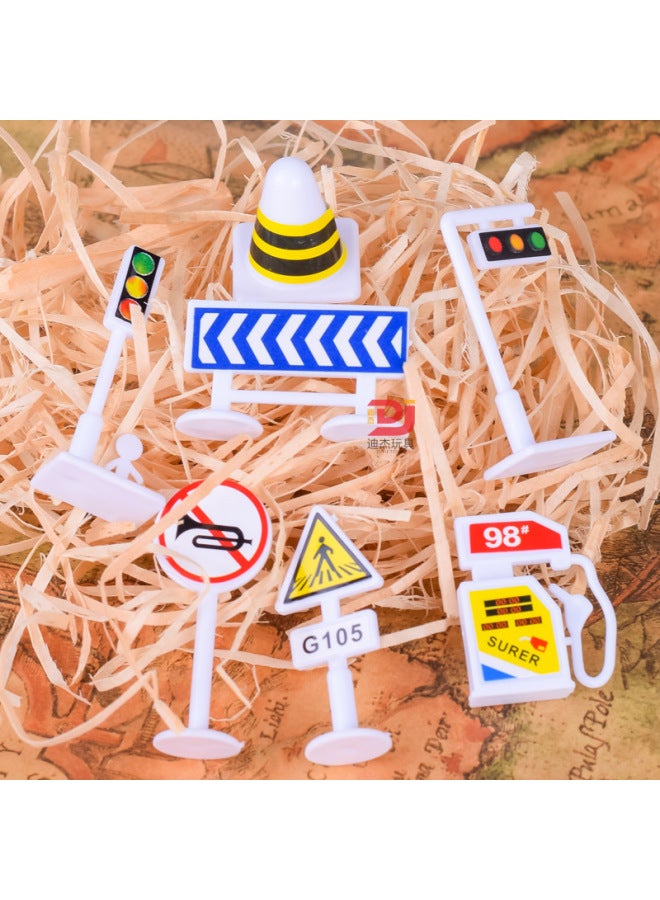 Children's Toys Plastic Traffic Street Light Fire Road Signal Road Barrier Road Sign Oil Tank Simulation Model Wholesale-Color:Random 6-piece Set  - Image 2