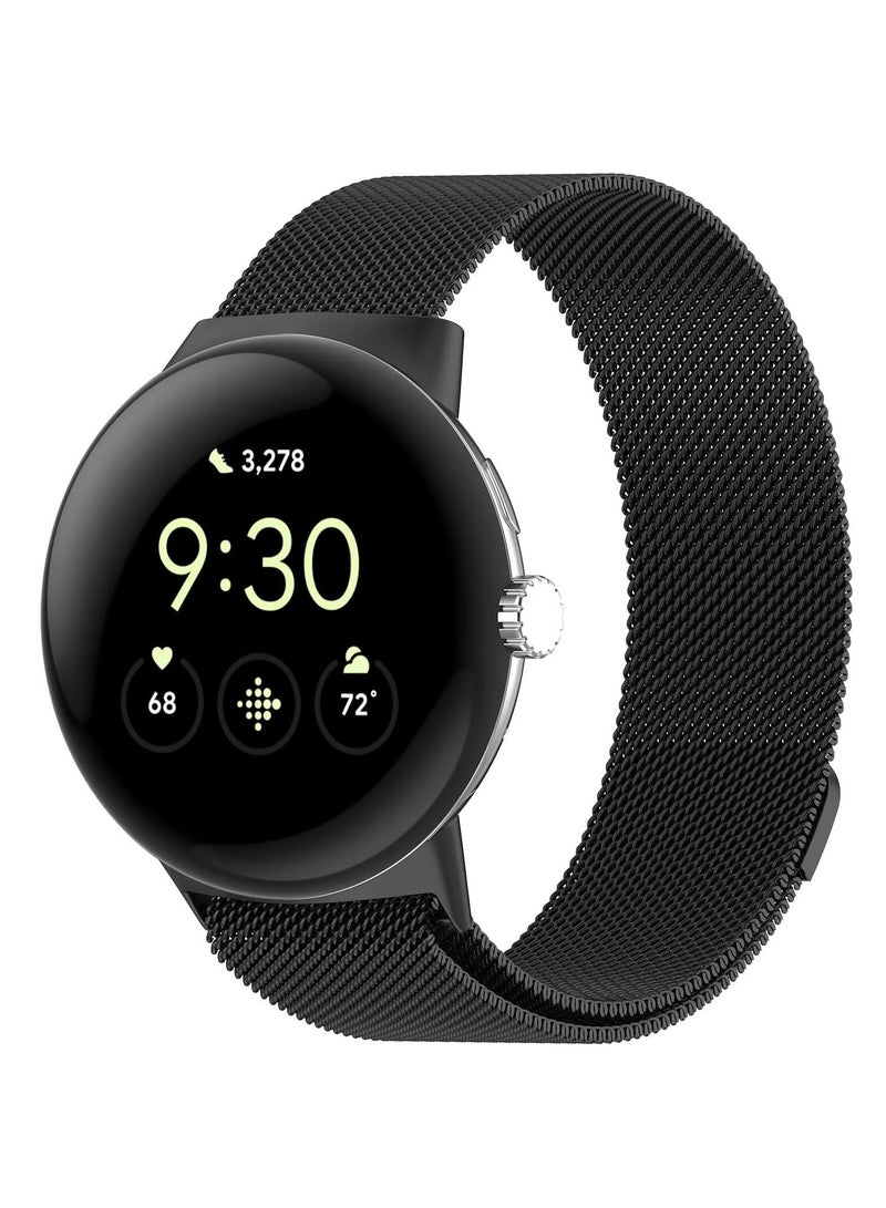 Strap Compatible with Google Pixel Watch 3 45mm Braided Stainless Steel Bracelet Watch Replacement Straps Compatible with Google Pixel Watch 3 45mm (Black) - Image 1