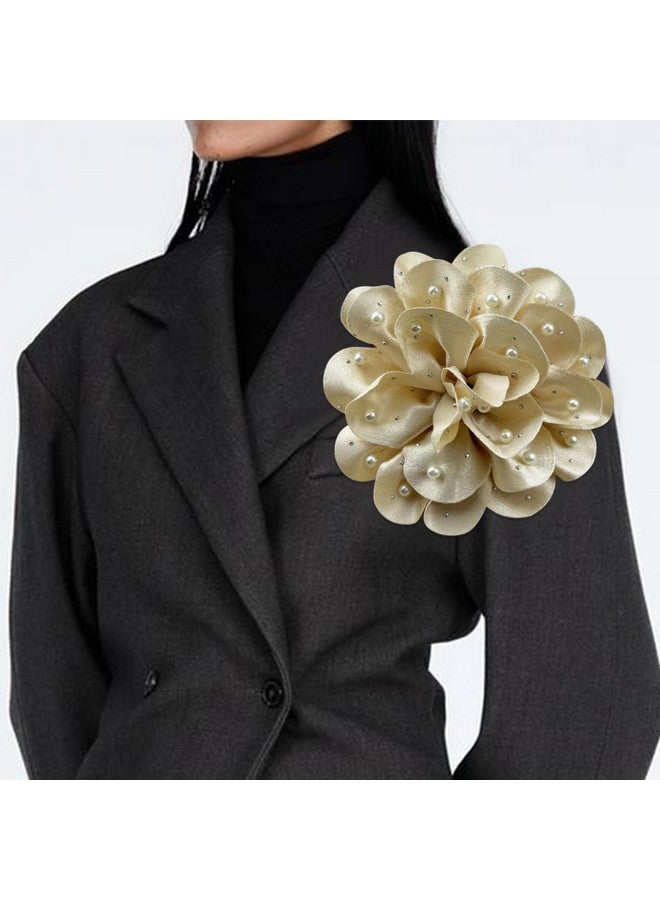 INENIMARTJ Elegant Large Rose Flower Brooches Lapel Pins Handmade Dainty Satin Fabric Pearl Brooches Big Camellia Flower Brooch Pin For Women Girls Wedding Part Dance Dress Suit Clothes Accessories Jewelry - Image 4