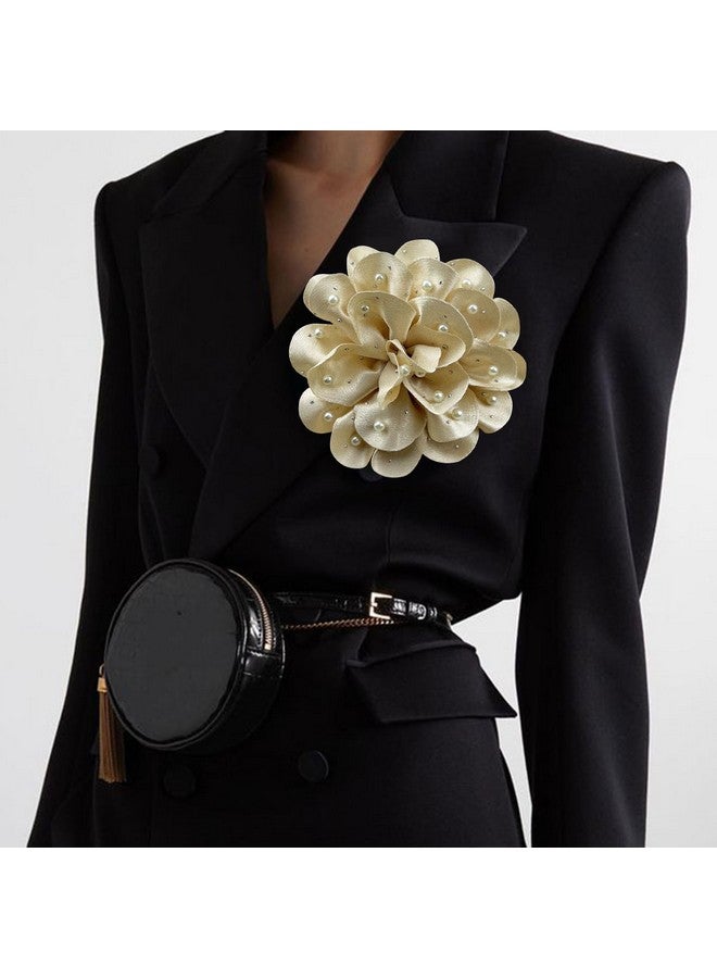 INENIMARTJ Elegant Large Rose Flower Brooches Lapel Pins Handmade Dainty Satin Fabric Pearl Brooches Big Camellia Flower Brooch Pin For Women Girls Wedding Part Dance Dress Suit Clothes Accessories Jewelry - Image 3