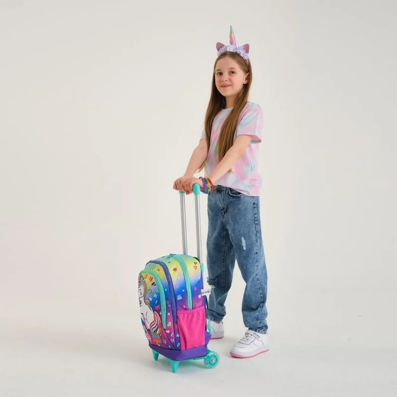 CORAL HIGH Kids Lavender Water Green Unicorn Patterned Trolley 2-Piece Bag Set GOSET0223929