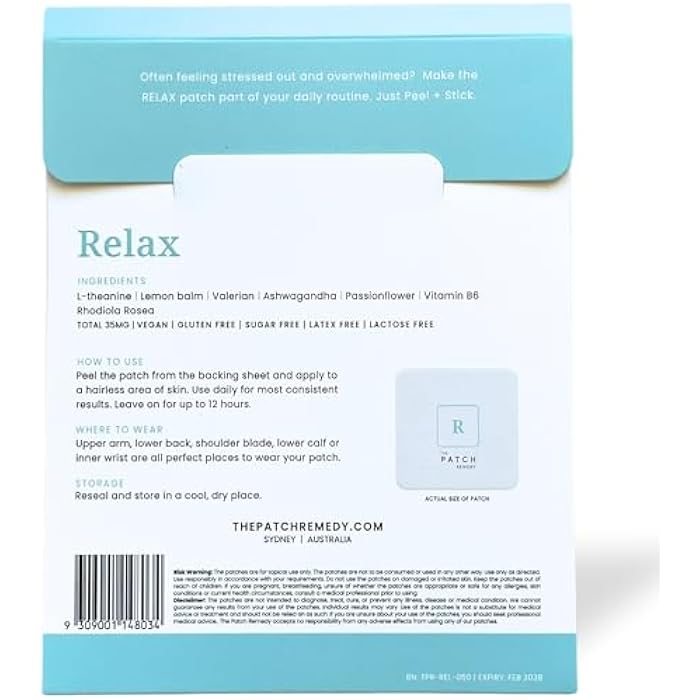 The Patch Remedy Relax Patch | L-Theanine, Lemon Balm, Valerian, Ashwagandha, Passionflower | 30 Patches - Image 2