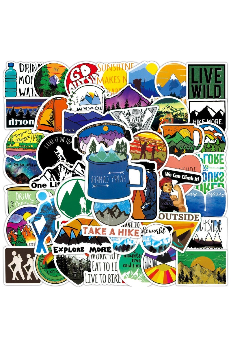 قوس قزح أورينبو 50 قطعة من ملصقات المغامرات الطبيعية، ملصقات مقاومة للماء للاستخدام الخارجي والمشي لمسافات طويلة والتخييم والسفر والمغامرات البرية، ملصقات لزجاجات المياه والسيارات وأجهزة الكمبيوتر المحمولة والأمتعة وحقائب السفر والخوذة - Image 1