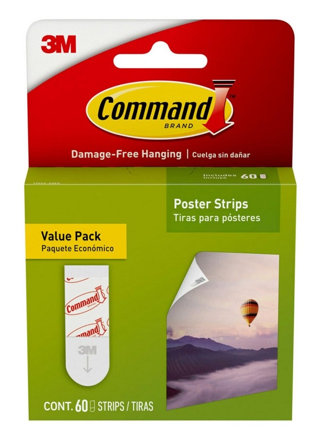 Command Command Poster Strips, Damage Free Hanging Poster Hangers, No Tools Wall Hanging Strips for Posters, 60 White Command Adhesive Strips  - Image 1