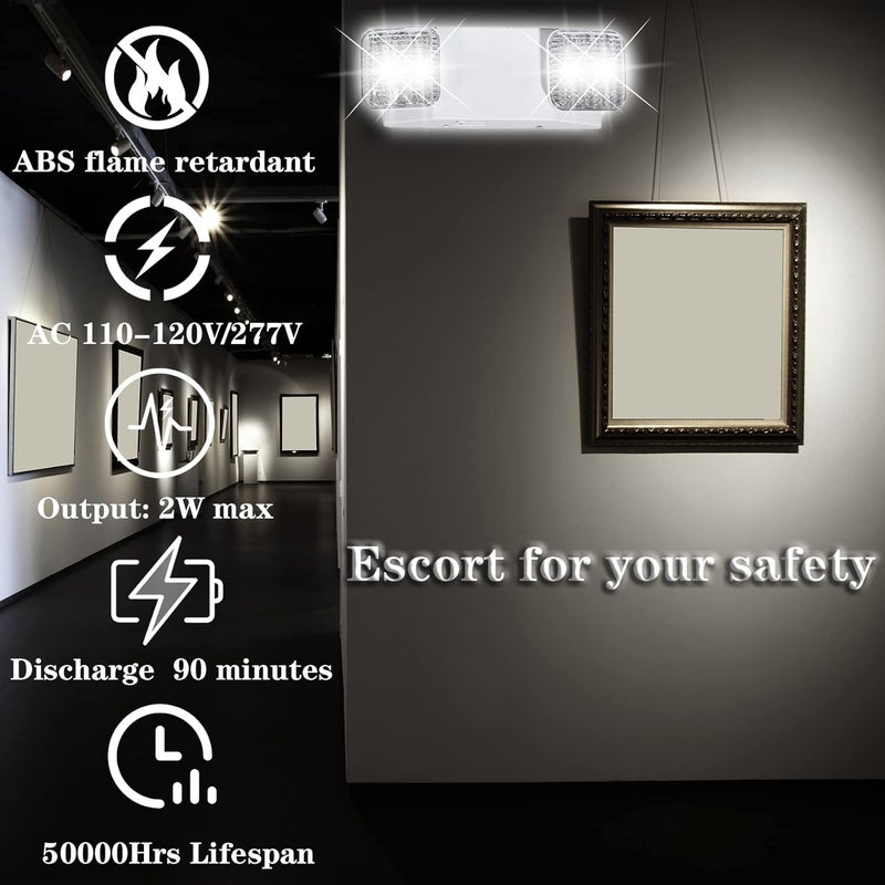 LED Flying Direct Emergency Lights with Battery Backup, Commercial Emergency Light, Two Heads Adjustable Home Power Outage Emergency Lighting Fixtures, 120-277V AC, UL Certified - Image 3