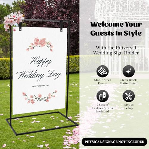 BlyeMichdi Large Wedding Welcome Sign Stand, Heavy Duty Easel Stand for Sign, Adjustable Welcome to Our Wedding Sign Stand with Leather Sign Hanging Straps, Wedding Seating Chart Stand, Easel for Display - Image 2