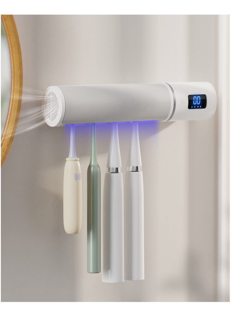 SYOSI SYOSI UV Toothbrush Sanitizer, Wall Mounted Toothbrush Holder with UV Cleaning & Fan Drying Smart Toothbrush Sterilizer with 4 Slot 2000mAh Rechargeable  - Image 1