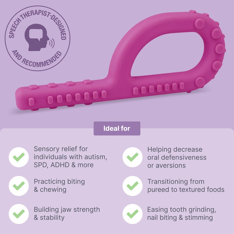 ARK Textured Grabber Sensory Chew, Sensory Toys for Kids and Adults, Chewy Fidget for Autism, ADHD, SPD, Anxiety, Medical-Grade Oral Motor Therapy Tools, Standard, Softest, Magenta - Image 3