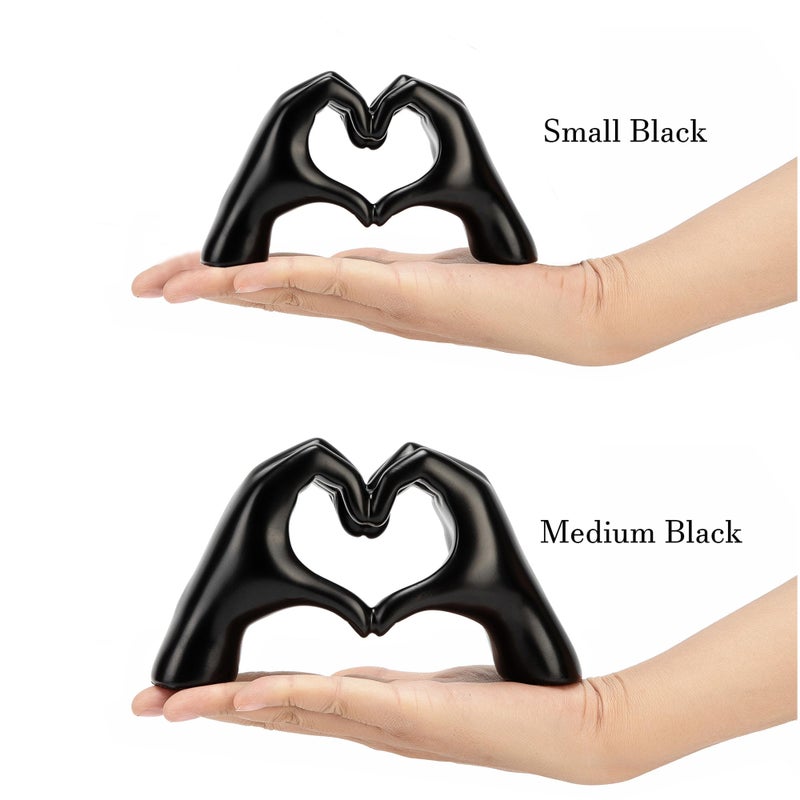 FANTESTICRYAN Small Heart Hands Statues Hand Love Sculpture Cute Decorative Home Decor Ornaments for Living Room, Wedding, Office Desktop, Cabinets, Bookshelf (Small Black) - Image 3