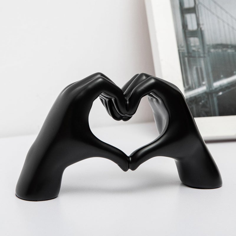 FANTESTICRYAN Small Heart Hands Statues Hand Love Sculpture Cute Decorative Home Decor Ornaments for Living Room, Wedding, Office Desktop, Cabinets, Bookshelf (Small Black) - Image 1