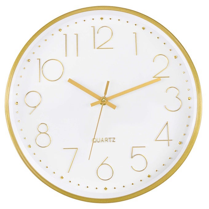 GOLD WALL CLOCK 12 INCH SILENT NONTICKING BATTERY OPERATED ROUND QUARTZ MODERN WALL CLOCK FOR OFFICE LIVING ROOM KITCHEN BEDROOM HOME DECOR