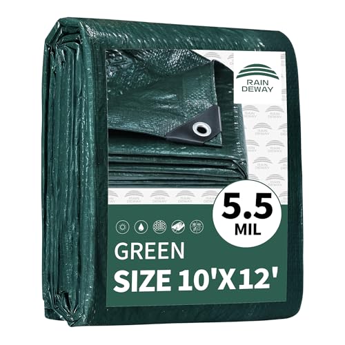 RAINDEWAY Green Tarp 10x12 Feet,Finished Size,5.5 Mil Thick,Multipurpose Waterproof Poly Tarps Cover with Metal Grommets and Reinforced Edges - Image 1